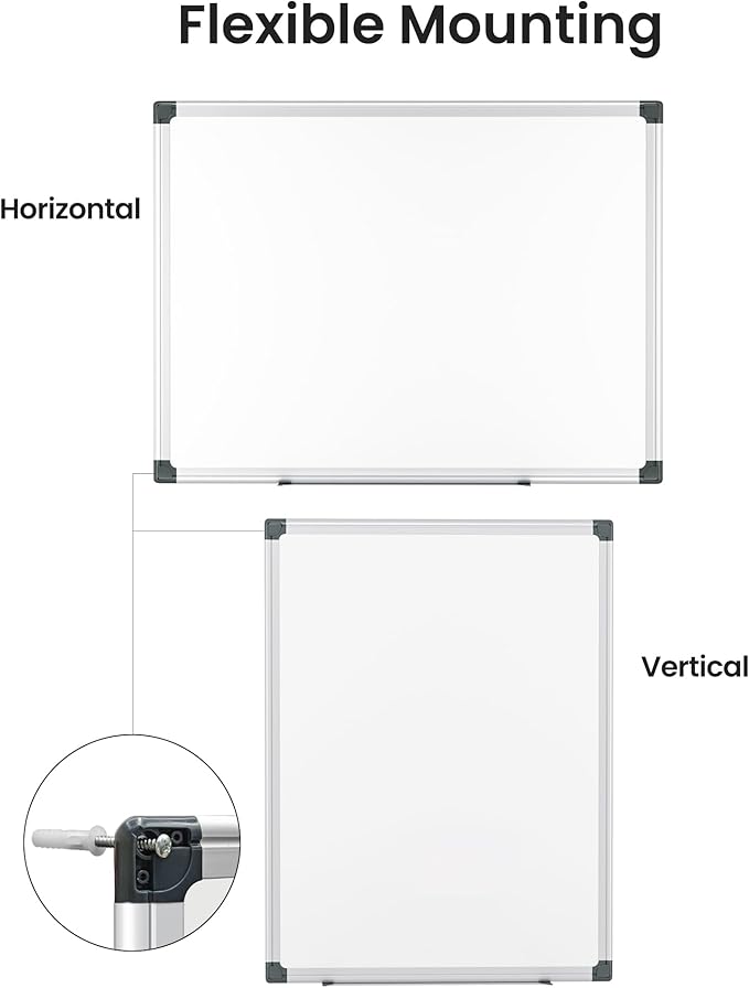 VUSIGN 3PCS Magnetic White Board Hanging 36" x 48" for Office, Class, Home, Sliver Aluminum Frame, 3 Dry-Erase Eraser, 6 Multicolor Marker, 12 Magnetic Pins