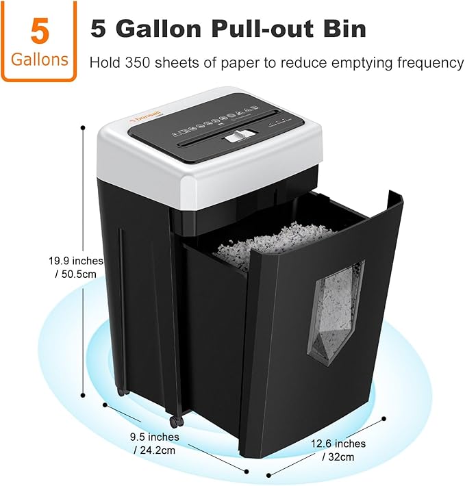 Bonsaii 15-Sheet Office Paper Shredder, 40 Mins Heavy Duty Shredder for Home Office, Crosscut Shreder with Anti-Jam System & P-4 High Security Supports CD/Credit Cards/Staple,5 Gal Pullout Bin C169-B