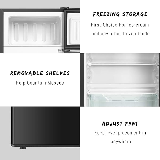 Mini Fridge With Freezer,3.2 Cu.Ft Compact Refrigerator,Mini Refrigerator With 2 Doors For Bedroom,Office,Kitchen,Apartment,Dorm(black.)