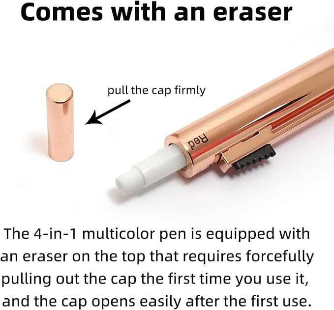 YOUMI Multicolor pen 4 in 1 Multifunction Pen with Metal Cased 0.5mm Mechanical Pencil Red Ballpoint Pen Blue BallpointPen and Black Ballpoint Pen Gift for Journaling (Black)