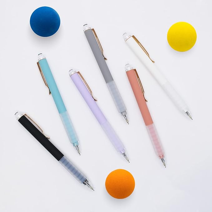 AZGO Ballpoint Pens Black Retractable Ink Writing Pen Office 0.7mm Ball Point Pen for Journaling (Gold 6-count)