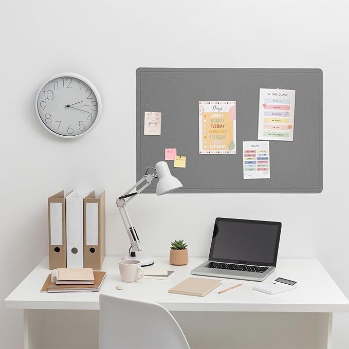 Bulletin Board, 36 x 24 Inches Felt Pin Board - Decorative Cork Alternative for Wall, 3' x 2' Foldable Picture Self-Adhesive Vision Prayer Board With 20 Pushpins - Gray