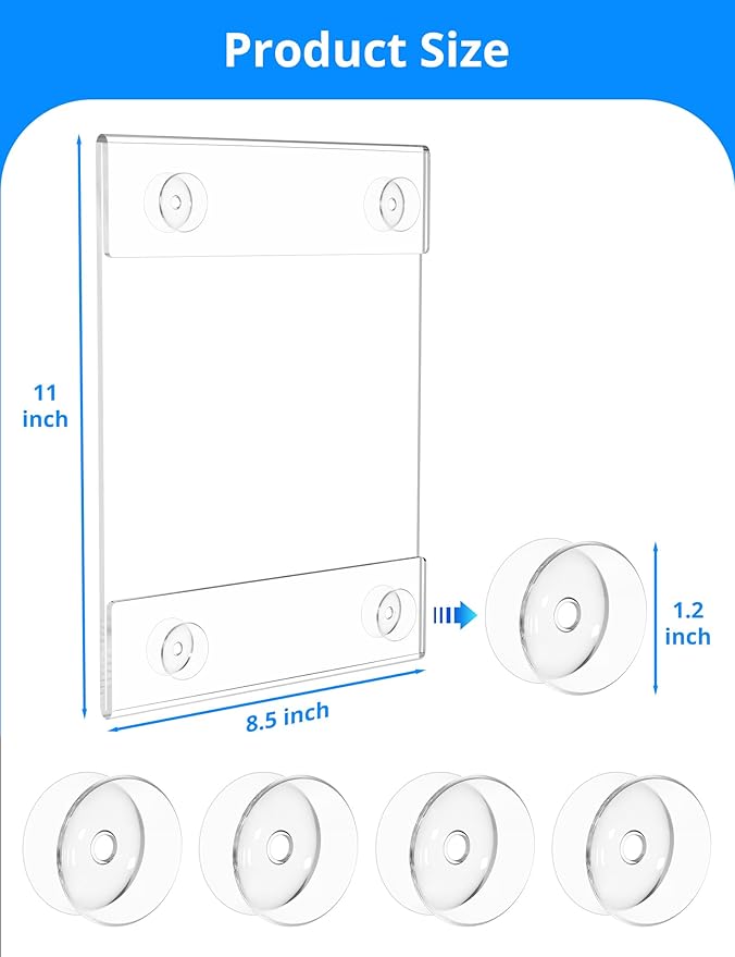 NIUBEE Acrylic Window Sign Holder with Suction Cup 8.5 X 11, Clear Acrylic Frames Glass Door Wall Mount Advertising Signage Sign Holder for Mall, Office, Home, Store, Restaurant(2 PACK)