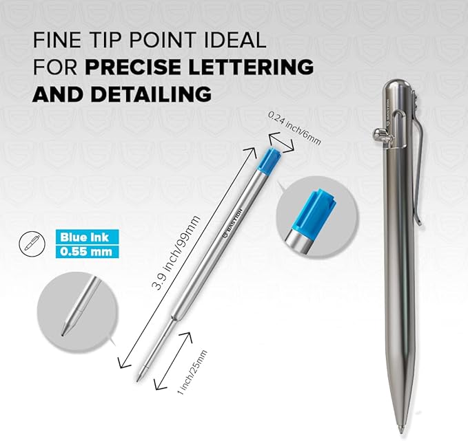 BASTION® Premium Pen Refill, Deeply Pigmented Ink for All Bastion Bolt Action Luxury Pens, Standard Ink Refill with 0.55mm Fine Tip - Blue Gel, 2 PCs