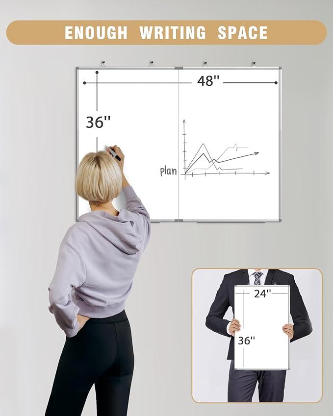 48"X 36" Large Magnetic Dry Erase Whiteboard, Removable Wall Hanging Board with 4 Pens & 1 Dry Erasers & 6 Magnets, Sliver Aluminum Frame White