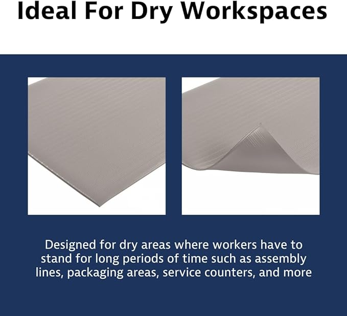 Notrax 410 Airug® 3' x 60' x 3/8" Anti Fatigue Mat, Enhanced Slip Resistance with Beveled Edges and Ribbed Surface, Ideal for Industrial and Commercial Workplaces, Gray, 410R0336GY
