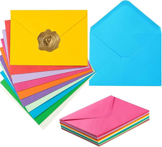 50 Pack A6 Envelopes for 4 x 6 Greeting Cards, Birthday Party, Photos, Baby Shower and Wedding Invitation Cards, 6 1/2 x 4 3/4 Inches (Multicolor)