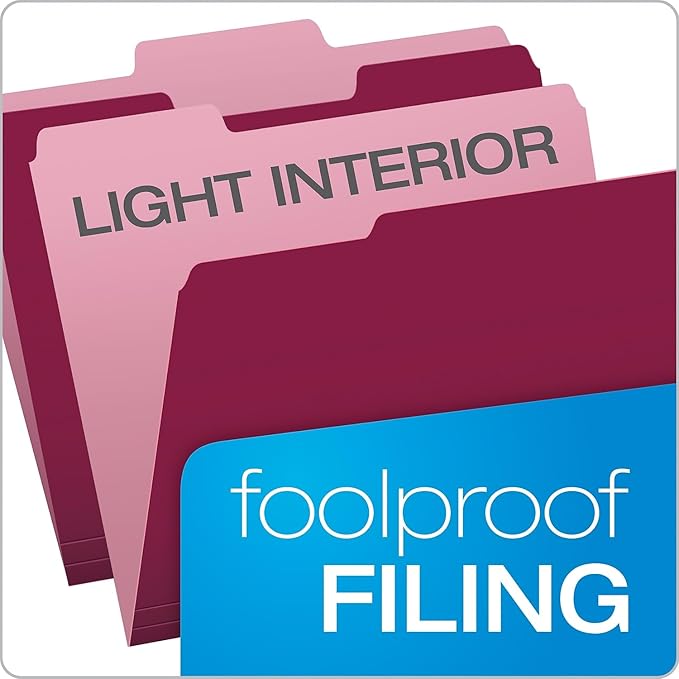 Pendaflex Two-Tone Color File Folders, Letter Size, 1/3 Cut, Burgundy, 100 Per box (152 1/3 BUR)