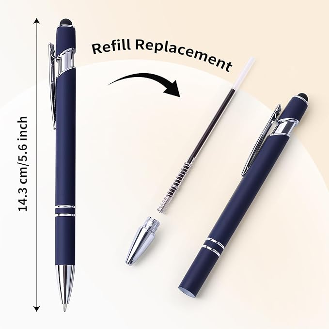 9 Pack Ballpoint Pens 2-in-1 Retractable Ballpoint Pen with Stylus Tip, Metal Stylus Pens for Touch Screens, 1.0 mm Black Ink