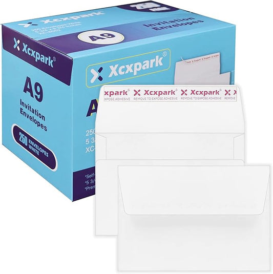 250 Qty Printable A9 Invitation Envelopes 5.75 x 8.75 Cards, Self Seal 120GSM white Paper Envelopes for Invitations, Papers, Photos, Documents, Wedding, Baby Shower, Easy to Seal and Peel