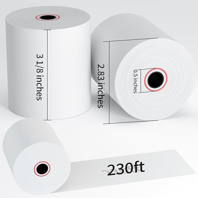 Thermal Receipt Paper Rolls, 3-1/8 x 230ft Thermal Paper, POS Cash Register Paper Rolls (10 Rolls)