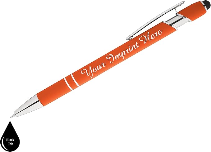 Up to 500 Pcs Custom Pens Bulk | Rainbow of Colors | Soft-Touch Metal Black Ink Personalized with Name or Message (Orange, 300 pcs)