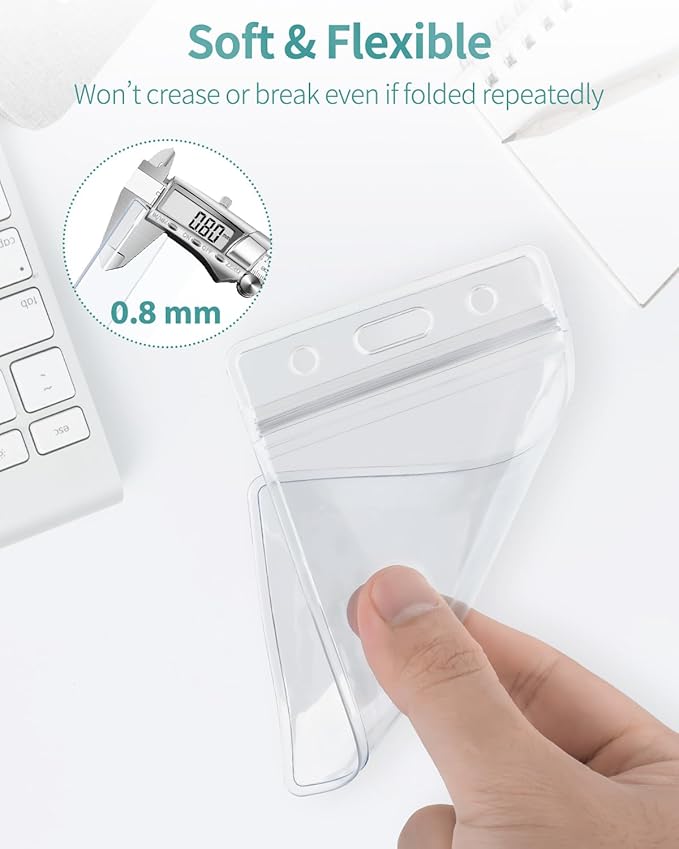 Uniclife 10 Pack Badge Holder Vertical Clear Plastic Case with Retractable Badge Reel Carabiner Clip Soft Waterproof Card Protector for IDs Credit Cards Proximity Cards Driver’s Licenses and Passes