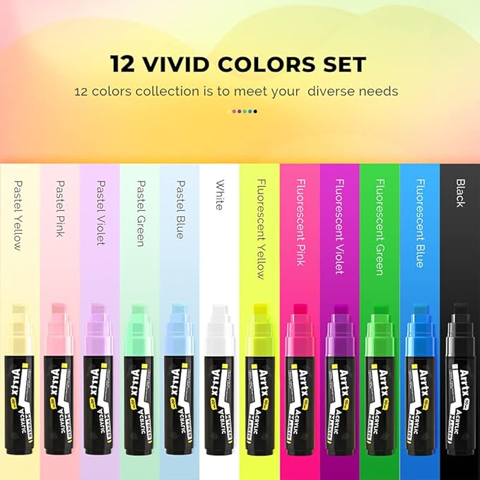 Arrtx Acrylic Jumbo Markers 10mm Broad Tips Acrylic Paint Pens for Stone, Glass, Easter Egg, Wood and Fabric Painting-No Toxic,No Odor
