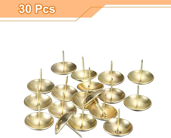 uxcell Upholstery Tacks Nail Pins Furniture, 30Pcs 30x30mm Thumb Tack Pins Assortment Kit Carbon Steel for Home Sofa DIY Decorative Nail Heads Nails, Gold