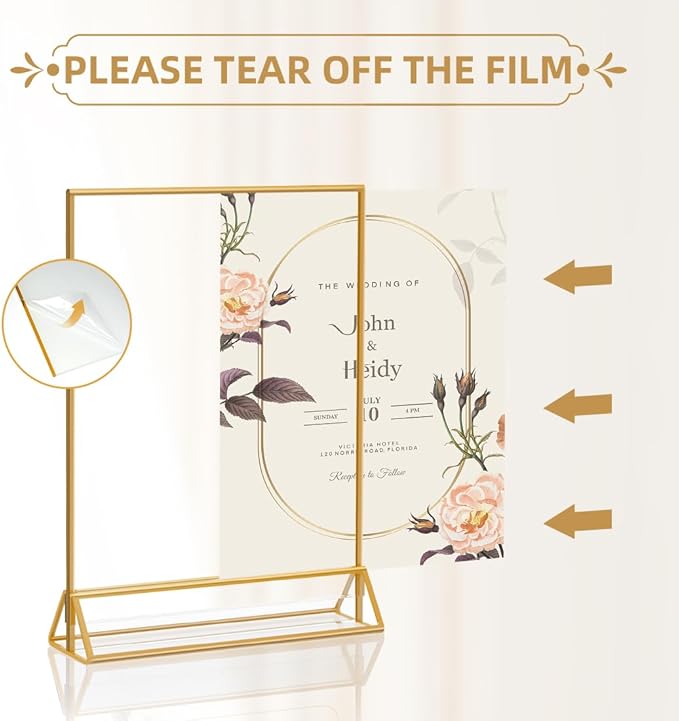 8X10 Gold Frames Double Sided Acrylic Sign Holder Tabletop Picture Frames Vertical Display Stand for Photos Wedding School Home ,Set of 6