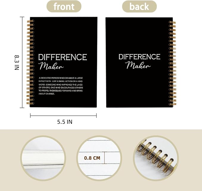 Difference Maker Gift, Difference Maker Definition Spiral Notebook Journal, Motivational Notebooks, Thank You Gifts for Women Men Teacher Coworkers, Hardcover Spiral Notebook 5.5x8.3(Black)