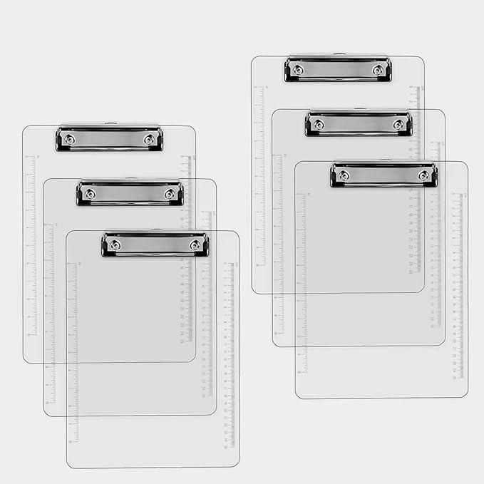 PERFORMORE Clear Acrylic Clipboards 6-Pack | 12” x 9” Letter-Size Writing Boards | Durable Transparent Plastic with Silver Low-Profile Clips | Ideal for Office, School, Events, and Seminars