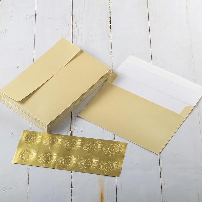 50 Pieces Metallic Shiny Cream Color Self Seal Envelopes for 5x7 Greeting Cards, Invitations, Postcards (Cream Color, 5x7)