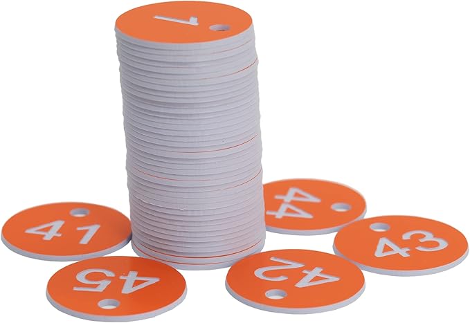 StayMax Plastic ID Number Tags Engraved Tags Key Tags Without Key Rings (1-100, Orange)