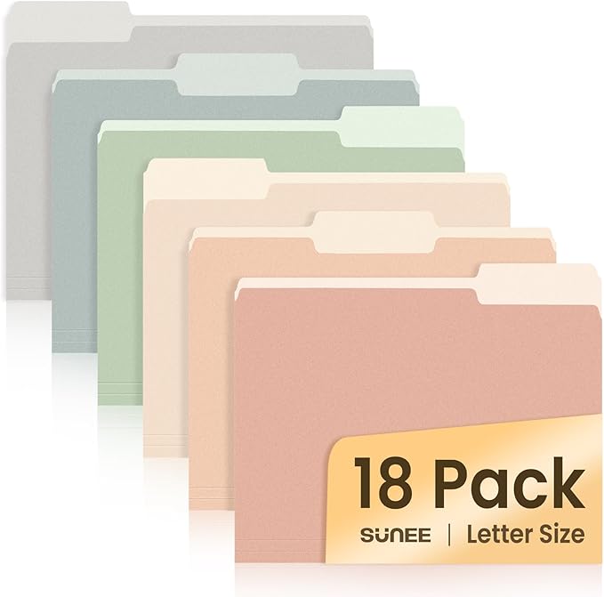 SUNEE File Folders, 18 Pack Manilla Folders 8.5 x 11, Colored Folders Office Organization Home School Folders for Documents Files Paper, 6 Pastel Colors