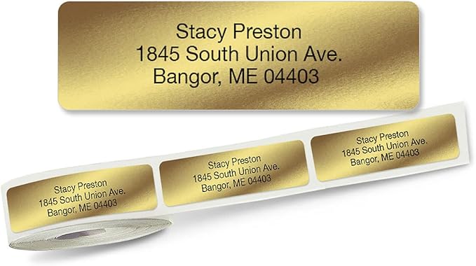 Colorful Images Gold Metallic Foil Rolled Return Address Mailing Labels with Dispenser, Customize with Name & Shipping Address, 250 Self Adhesive, Easy Peel Sticker Label Roll, 3/4" x 2 1/2"