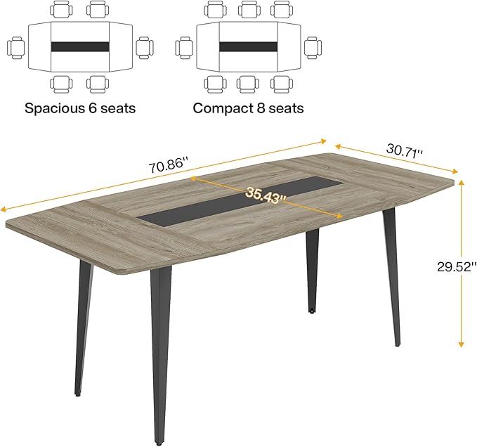 Tribesigns 6FT Conference Table, 70.86L x 35.43W x 29.52H Inches Boat Shaped Meeting Table, Industrial Grey Seminar Table for Office Meeting Conference Room