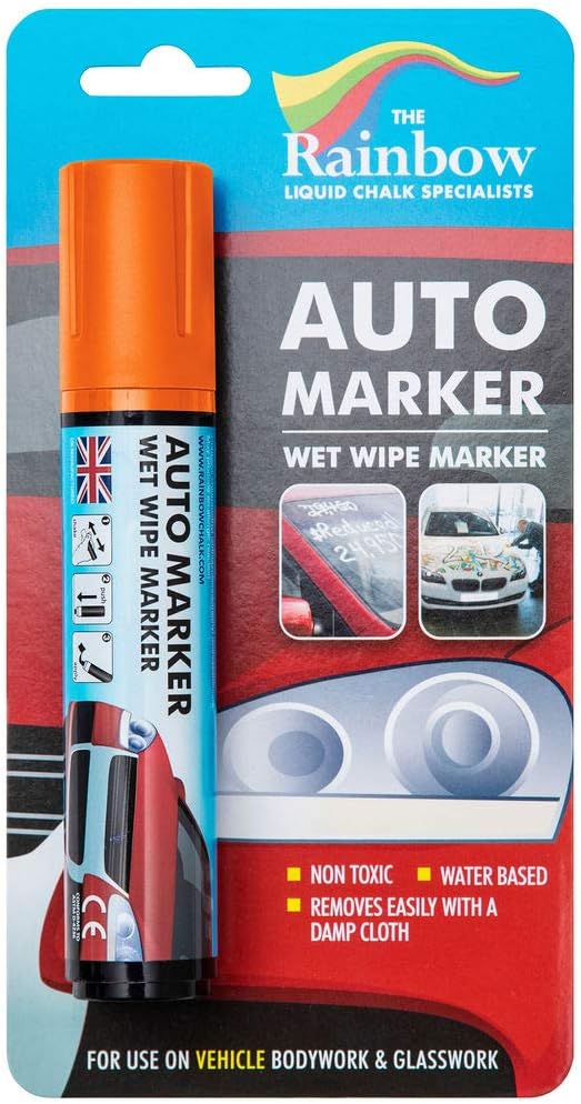 Window Markers for Glass Washable Car Window Paint Pen- Dry Erase Liquid Chalk Marker Car Decorations on All Surfaces, Tire, Windshield - Auto Marker, Autowriter, Rain Resistant (Orange, Jumbo Tip)