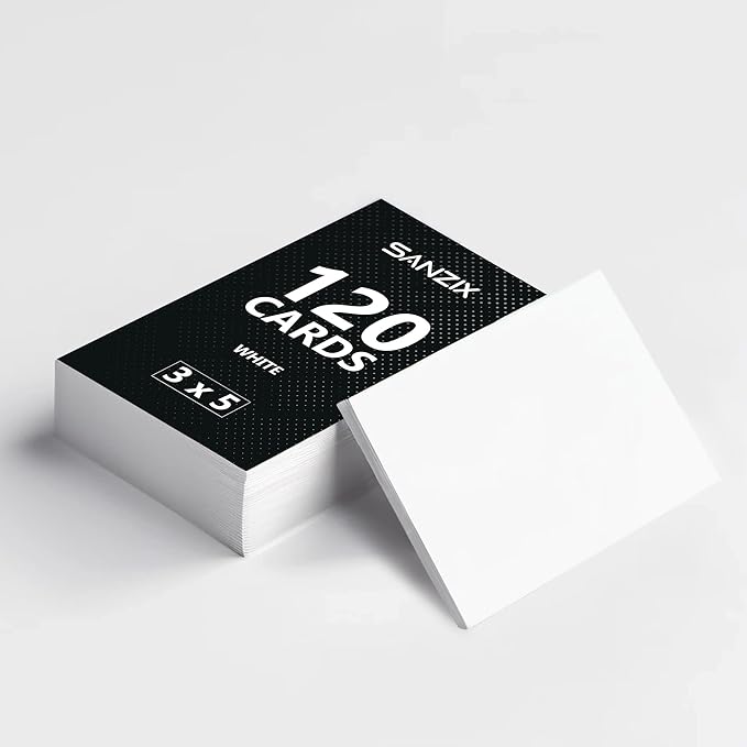 SANZIX 120 Pack Blank Index Cards 3" x 5" - 220 GSM 80 Lbs | Printable Heavyweight White Cardstock Paper | Perfect Blank Notecards, Flashcards for School & Studying, Bulk Pack of Note Cards