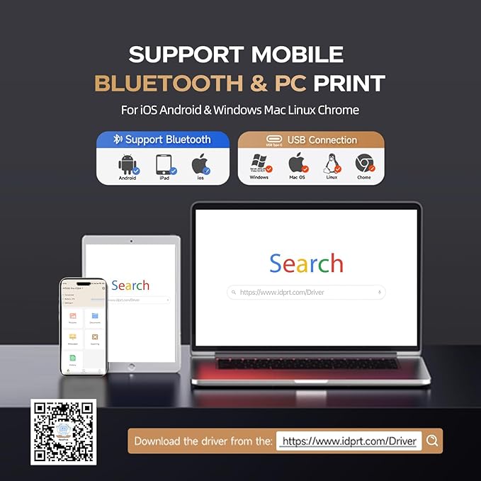 iDPRT Portable-Printer Wireless for Travel, 300DPI Inkless-Thermal-Printers for Home Use, Office, Supports 8.5" x 11"&A4&A5(Cannot Print Color Only Supports Thermal Paper)