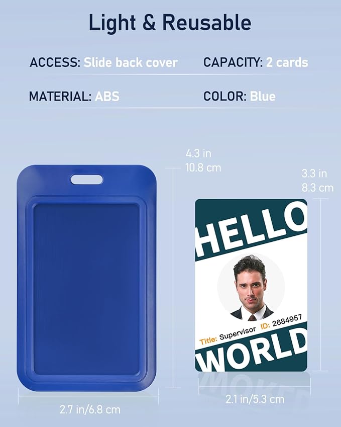 Uniclife 6 Pack Sliding ID Badge Holder Vertical Hard Plastic Case with Clear Window Blue Card Protector Pouch for Office School ID Credit Cards Proximity Key Cards Driver’s Licenses and Passes