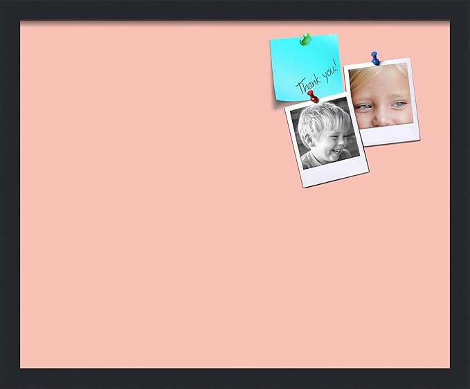 PinPix 21x17 Inch Cork Bulletin Board. This Decorative Framed Pin Board Comes with Pink Pastel Design and a Satin Black Frame. Ideal for Home Office Decor or Message Board (PinPix-1813)