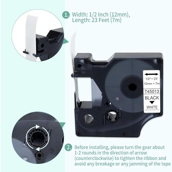 6-Pack 45013 Tape Compatible with Dymo 160 Label Maker Refill 1/2 Inch Black on White D1 Label Tape 45013 a45013 45013s S0720530 for LabelManager 280 160 420P 220P 210D 360D 450D, 23 Feet
