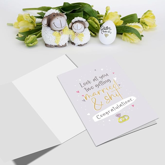 Nchigedy Funny Marriage Congratulations Card, Rude Engagement Card for Friend, Hilarious Wedding Card, Looking at you two get married
