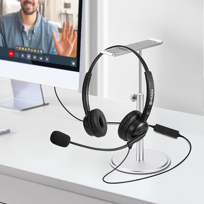 Arama Headset with Microphone for Pc, USB Headset with Noise Canceling Microphone for Laptop, Wired Computer Headset with Mute for Home Office Online Class Skype Zoom Meetings (USBA+USBC, Black)
