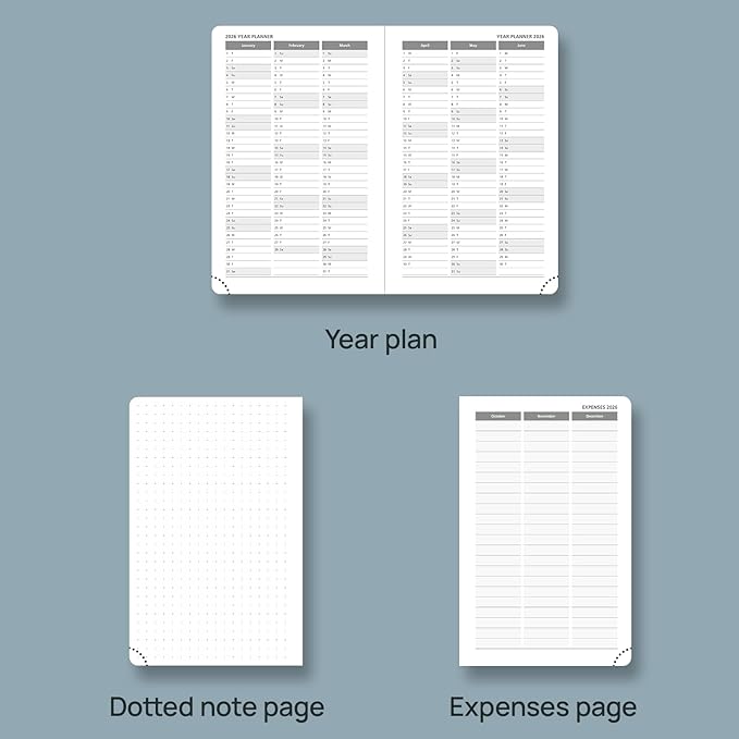 POPRUN Weekly Planner 2026 Calendar (Pocket 4'' x 6.25'') 12 Months Notebook with Horizontal Layout, Leather Hardcover, Inner Pocket, 100GSM Thick Paper, Pen Holder TJ - Black