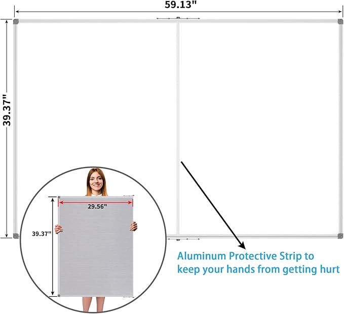 JILoffice Large Foldable White Board 60x40 Inches, Dry Erase Magnetic White Board, Silver Aluminum Frame with 2 Detachable Marker Tray Wall Mounted Board for Office Home and School