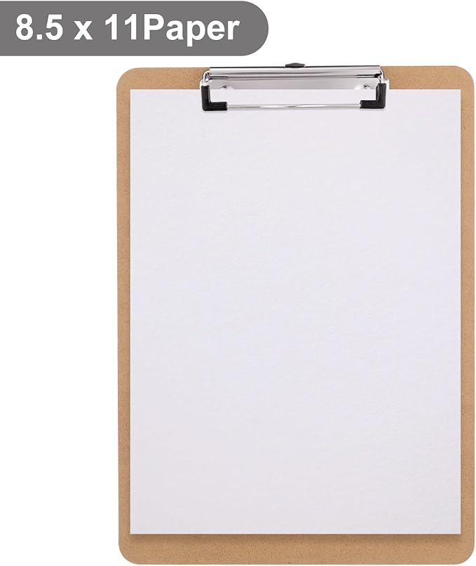 Wood Clipboards Set of 4, Letter Size Hardboard Clip Board 8.5x11 for Classroom, Students, Kid, A4 Standard Size 9" x 12.5" with Low Profile Clip, Office & School Supply