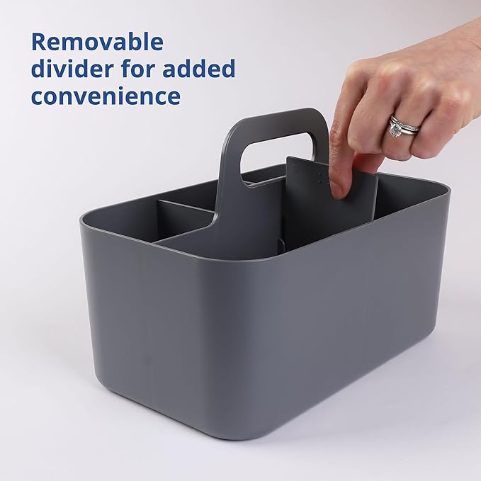 BLUE GINKGO Stackable Organizer Caddy – Korean-Made Portable Tote for Bathroom, Office, Crafts, or School Supplies (Rectangle, Gray)