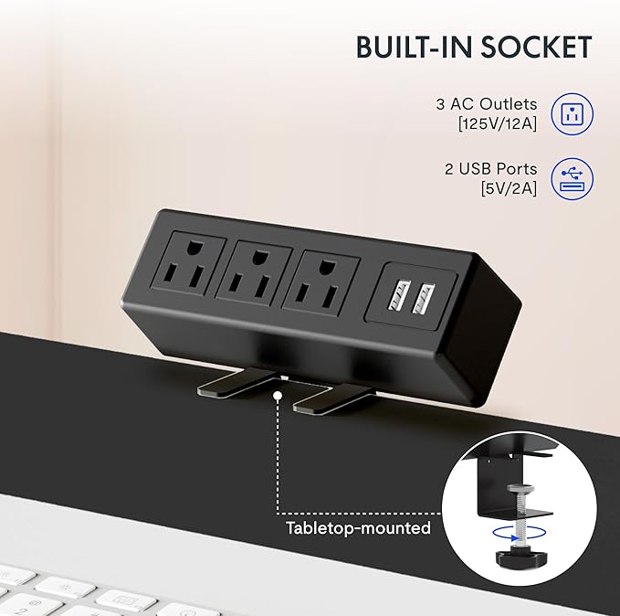 FLEXISPOT EN2 Whole-Piece Standing Desk with Clamp Power Strip, 48 x 30 Electric Stand Up Height Adjustable Desk with Cable Management (Black Frame + 48" Black Top, 2 Packages)