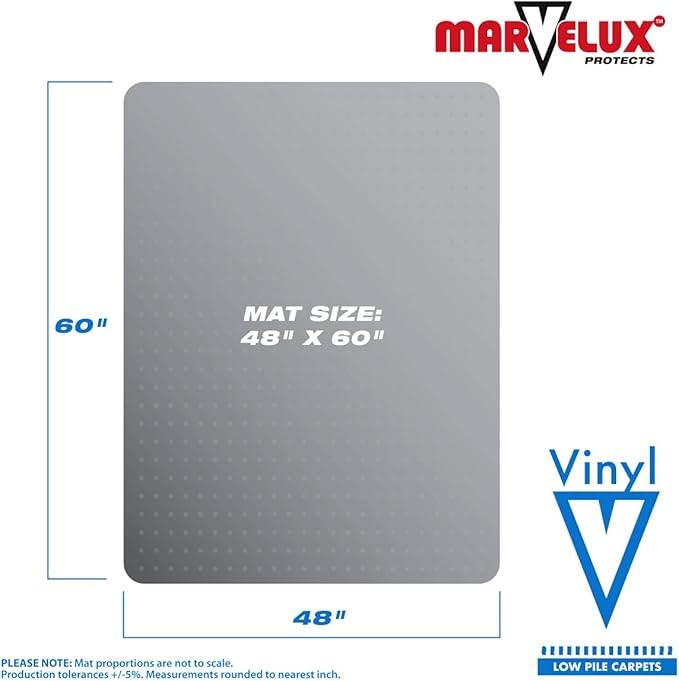 Marvelux Large Office Chair Mat for Low Pile Carpets 48" x 60” Clear Vinyl Protector Mat for Under Desks, Rectangular PVC Carpeted Floor Mat for Gaming Chairs and Computer Desks