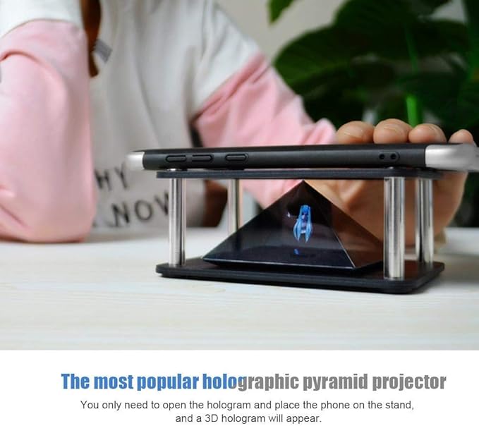 3D Holographic Display Stands,Projector 3.5-6inch Mobile Smartphone Hologram Bracket,360° images Holographic Display Stands Projector,for Ad Display/Cartoon Interaction/Entertainment/Gift