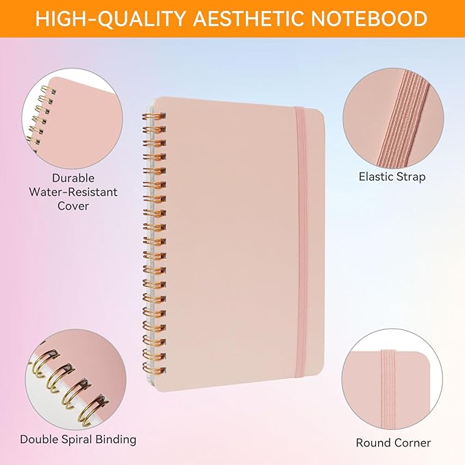 4 PCS Small Spiral Notebook 5x7, Spiral Journal Notebook, Notebooks for Work, Note Taking, School, Small Notebooks 5x7 with Strap, Cute Notebooks for Women 50 Sheets