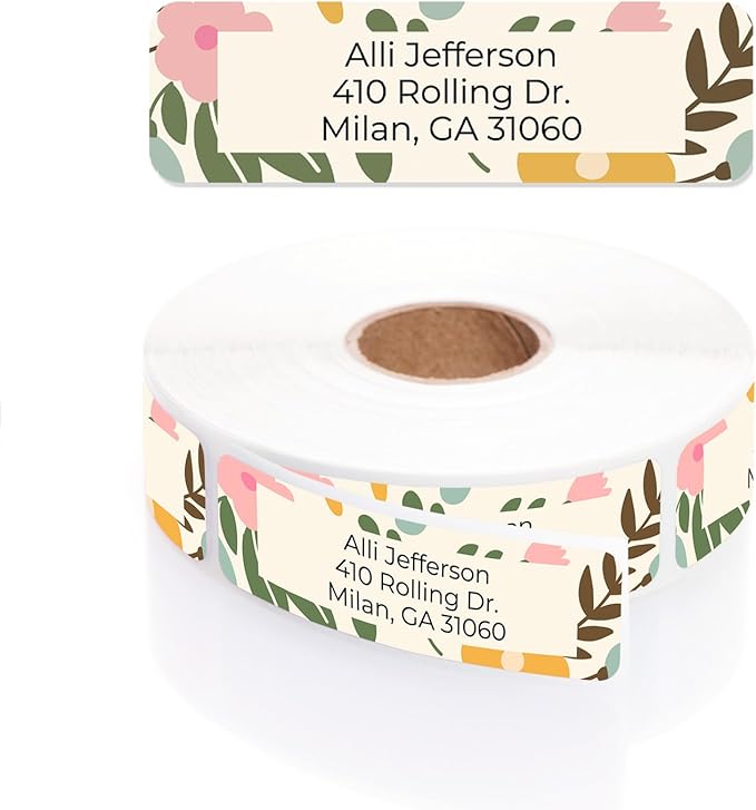 Pastel Floral Rolled Address Labels / 500 Personalized Return Address Labels/Designer Address Stickers in Elegant Plastic Dispenser