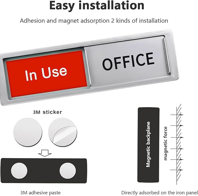In Use/Available Sign,Non-Scratch Magnetic Privacy Sliding Door Signs Tells Whether Office Conference Room Vacant or Occupied, Silver