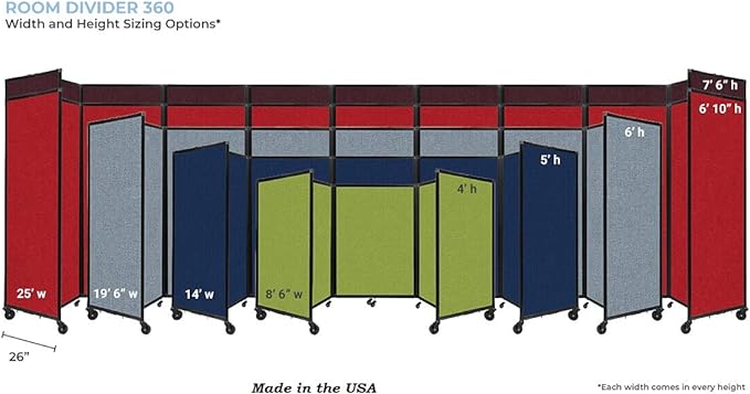 Versare Room Divider 360 Portable Wall Partition | Folding Panels | Large Freestanding Divider | Locking Wheels | Temporary Room Separator
