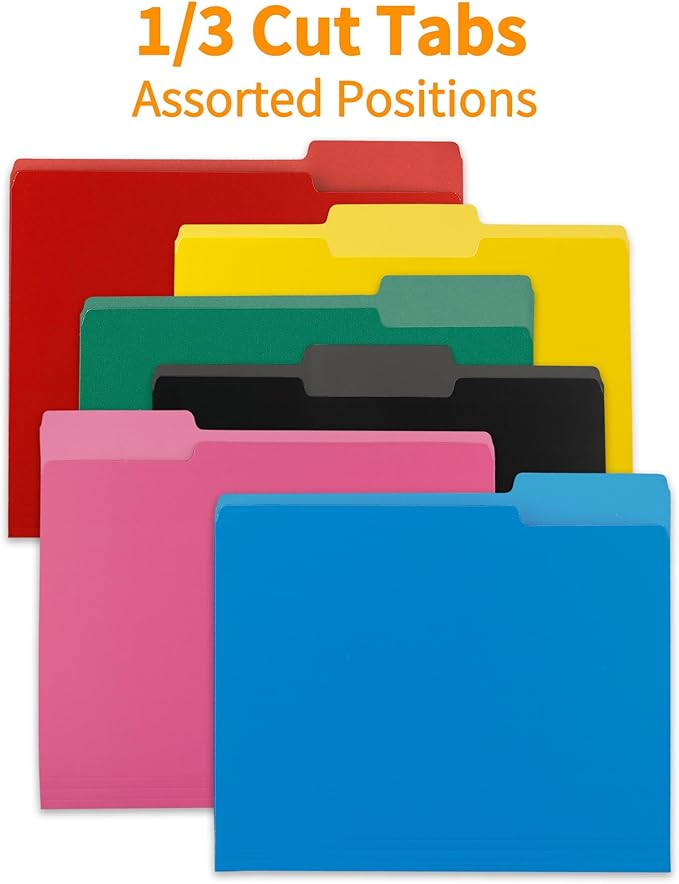 36 Packs Colored File Folders,1/3-Cut Tabs,Assorted Color Letter Size File Folder,8.5x11 File Folders for Office,School and Home,Organizer File Folder