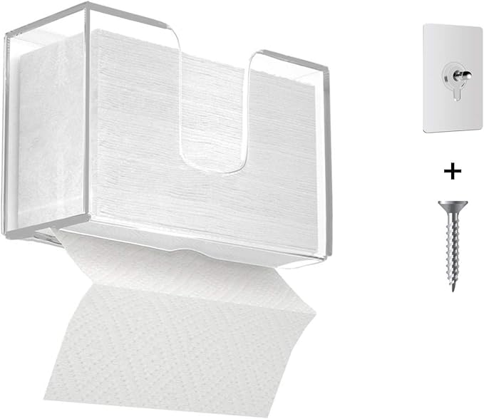IEEK Paper Towel Dispenser Wall Mount Acrylic Paper Towel Holder for Bathroom Office and Kitchen,Hand Towel Dispenser Fits Multi-Fold Paper Towel,C-Fold, Zfold,Tri fold Paper Towels,Clear
