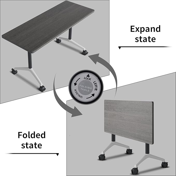 Conference Room Table with Flip-Top Design for Dynamic Meetings, Business Table Computer Desk with Heavy-Duty Frame,Foldable Seminar Meeting Tables for Home Office (4, B, 55.1IN)