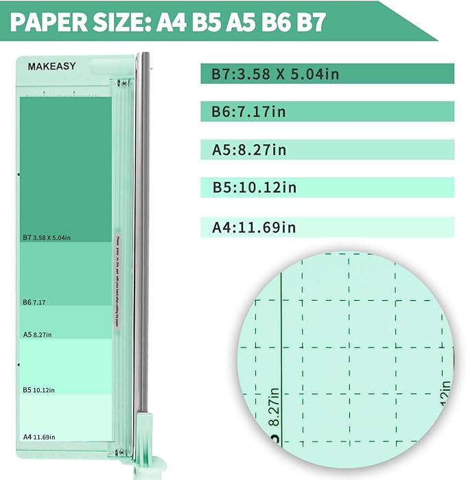 MAKEASY Paper Cutter 12 Inch, Guillotine Paper Cutter with 8 Sheet Capacity, Heavy Duty Paper Cutter for Cardstock, Paper Trimmer for Crafting, Classroom and Office, Green